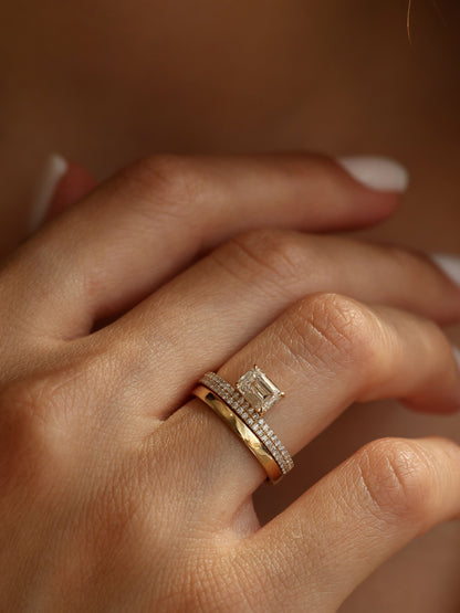 1 CT - 3 CT East-West Emerald Cut Lab grown Diamond Double Band Pave Engagement Ring