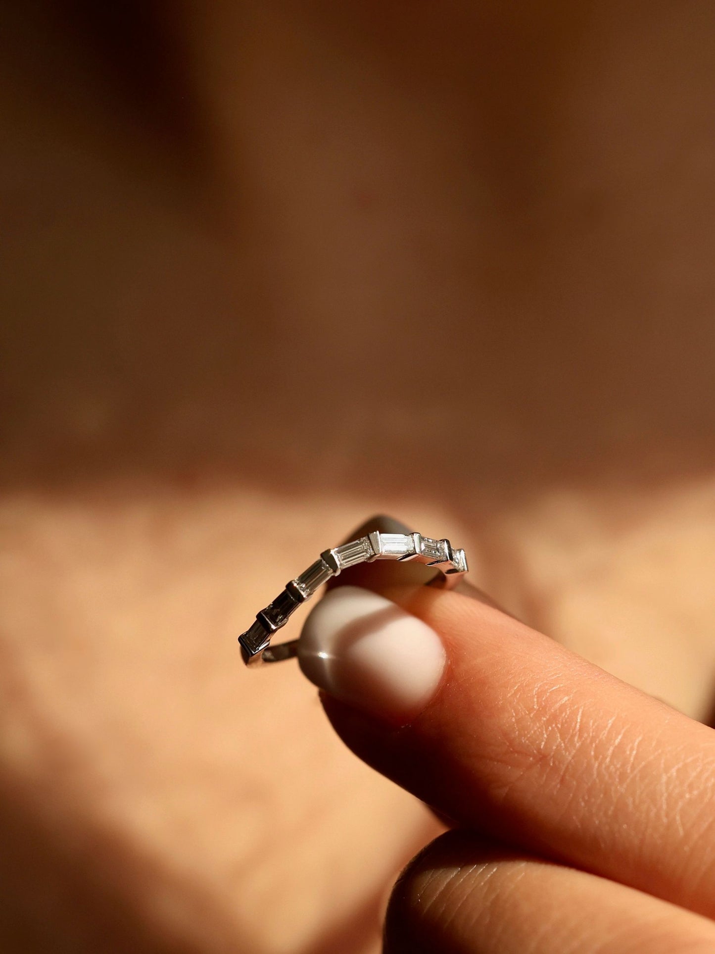 0.37 TCW Baguette CVD Diamond Curved Wedding Band