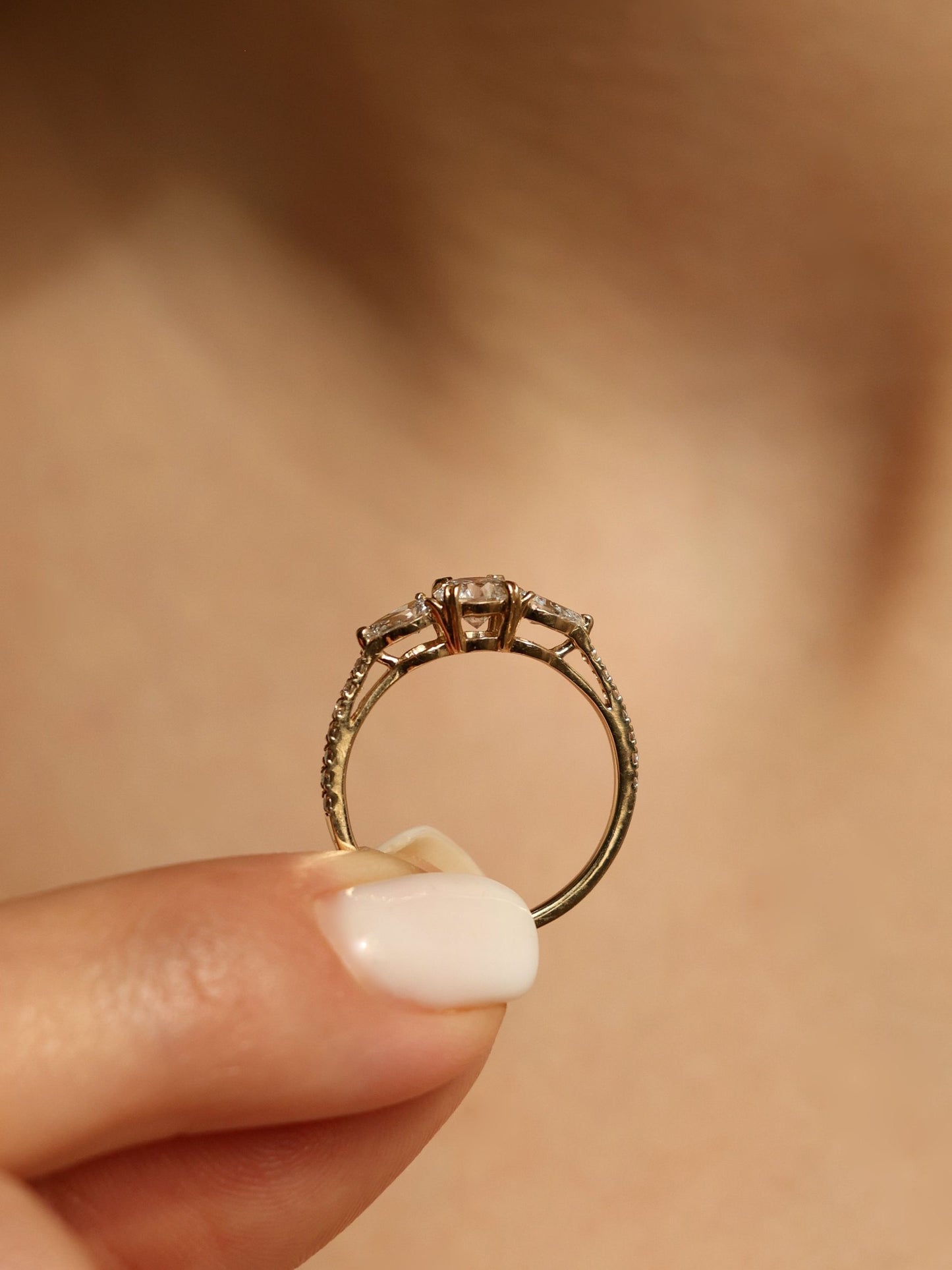 0.50 CT - 2.50 CT Round Cut Lab grown Diamond Three Stone & Pave Engagement Ring