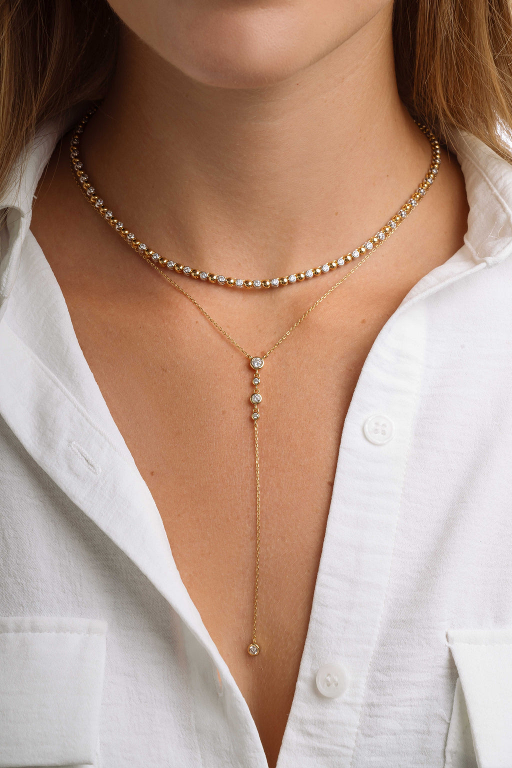 0.3 CT Round Moissanite Diamond Bezel Lariat Necklace