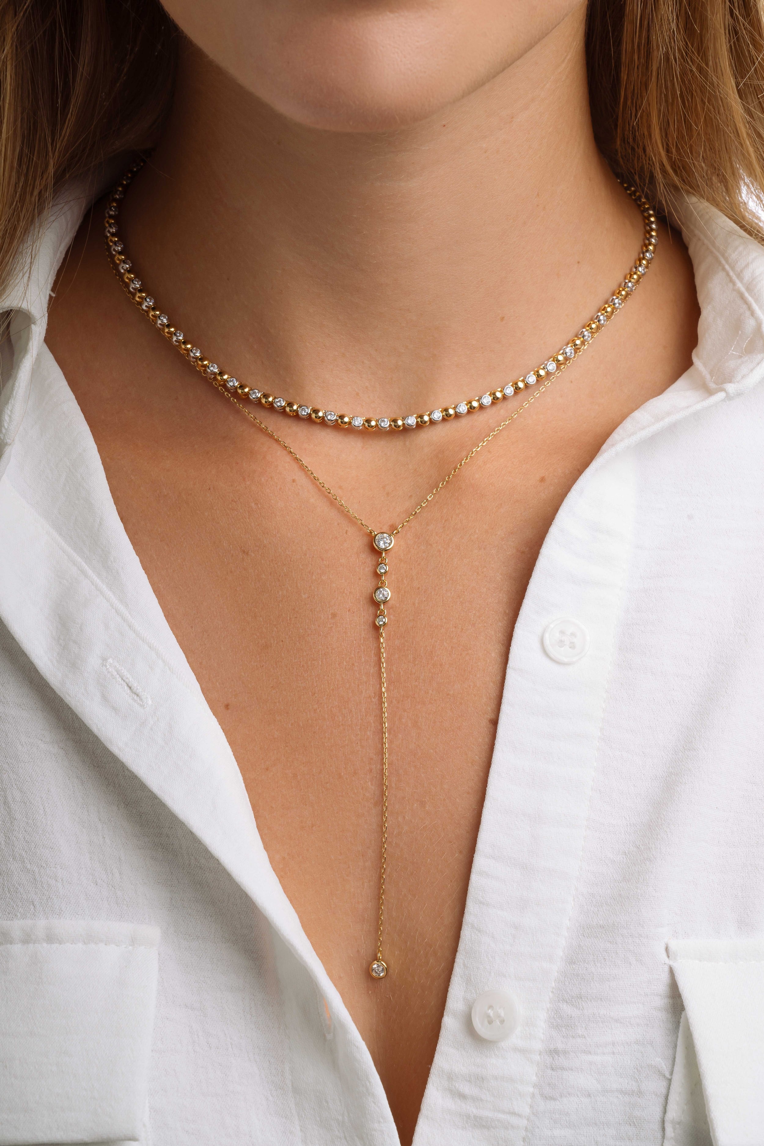 0.3 CT Round Moissanite Diamond Bezel Lariat Necklace