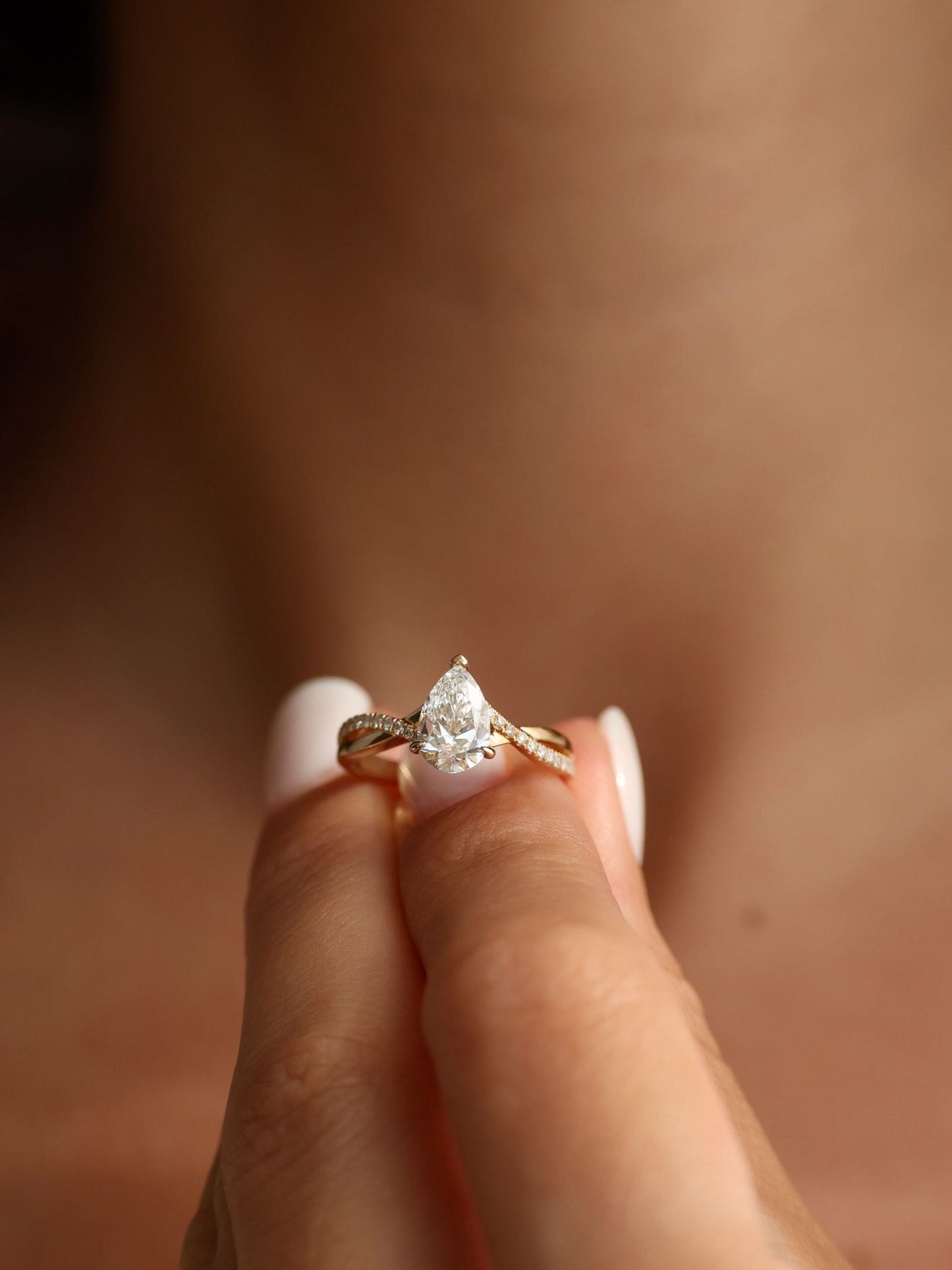 1 CT - 2 CT Pear Cut Lab grown Diamond Twisted Pave Setting Engagement Ring