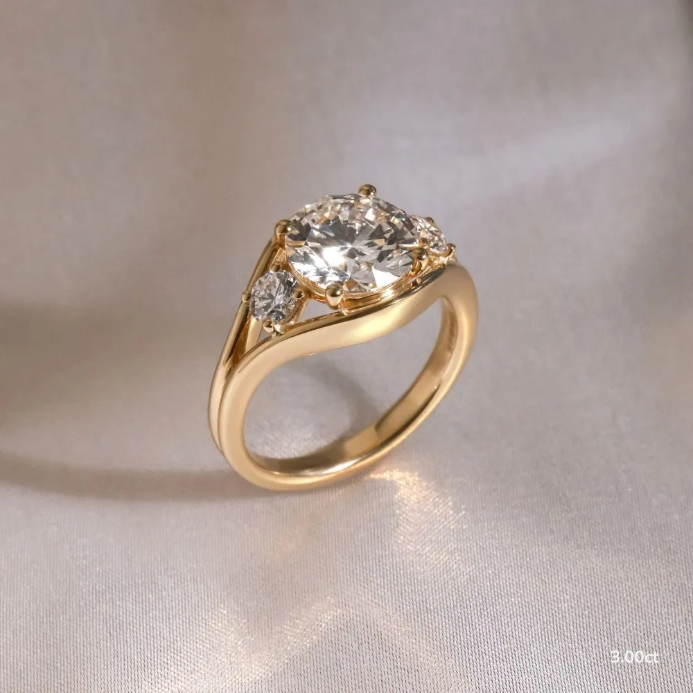 1.3 CT - 3 CT Round Cut Semi Bezel Three Stone Moissanite Engagement Ring