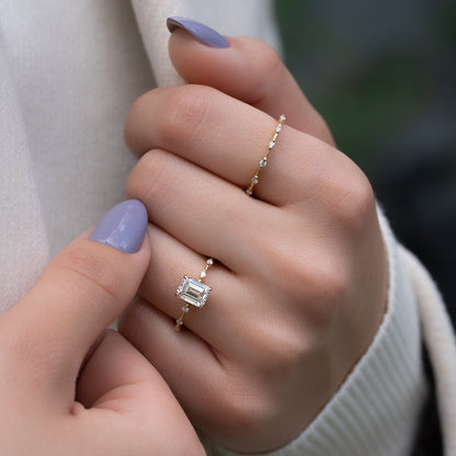 1.5 CT - 3 CT Emerald Cut Hidden Halo Dainty Moissanite Engagement Ring