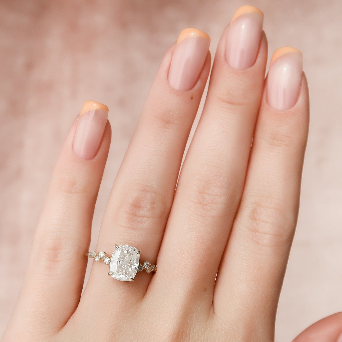 2 CT - 2.5 CT Elongated Cushion Cut Cluster Moissanite Engagement Ring