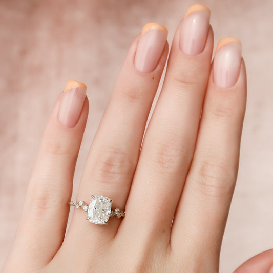 2 CT - 2.5 CT Elongated Cushion Cut Cluster Moissanite Engagement Ring