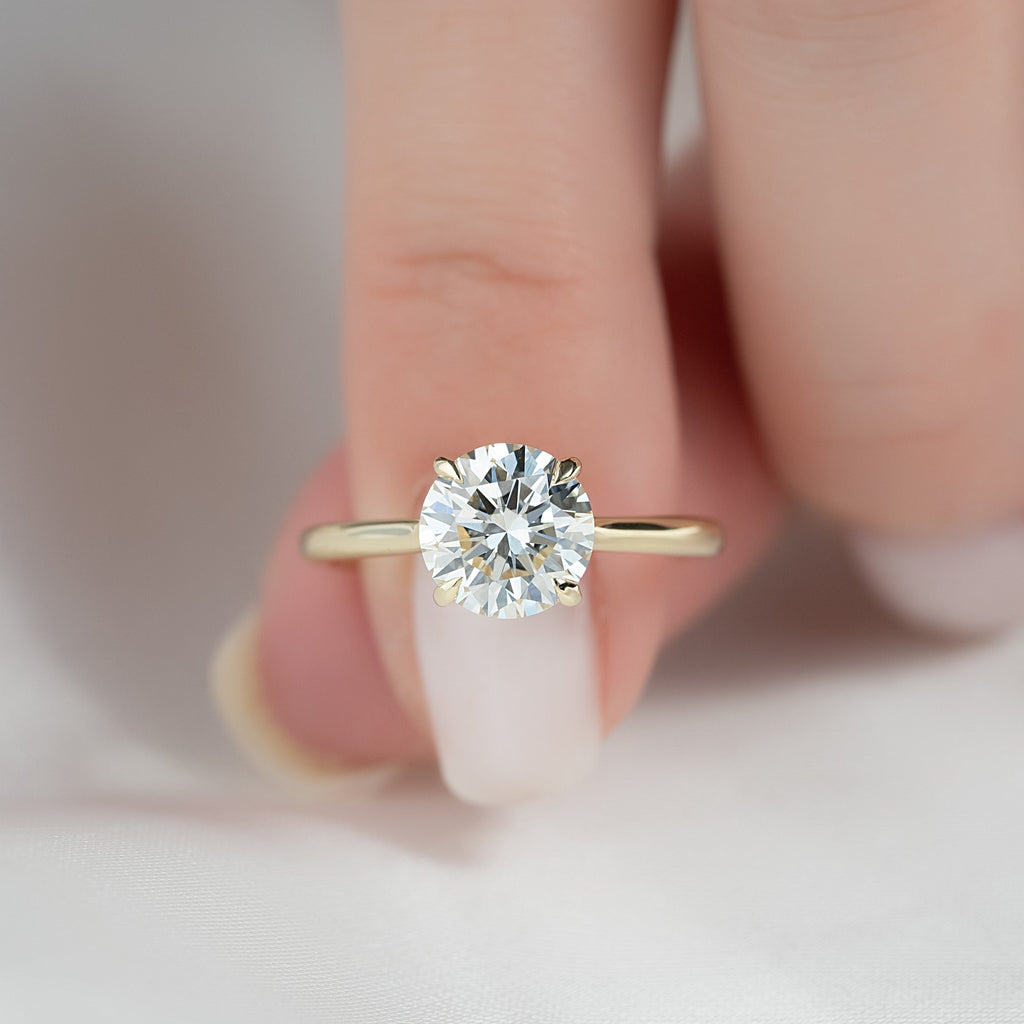 1.5 CT - 2 CT Round Cut Hidden Halo Moissanite Engagement Ring