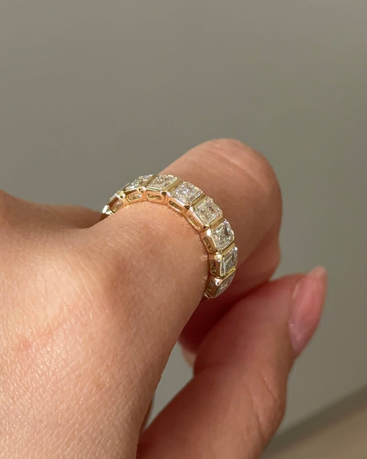 3.48 TCW Emerald CVD Diamond Half Eternity with Bezel Wedding Band