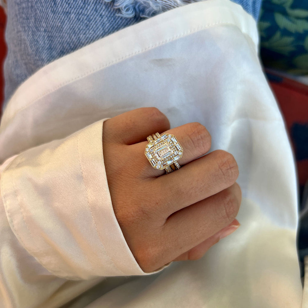 1.5 CT Emerald Cut Moissanite Emerald Shape Halo Style Mosaic Engagement Ring
