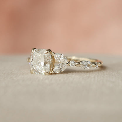 1 CT - 2 CT Elongated Cushion Cut Cluster Moissanite Engagement Ring