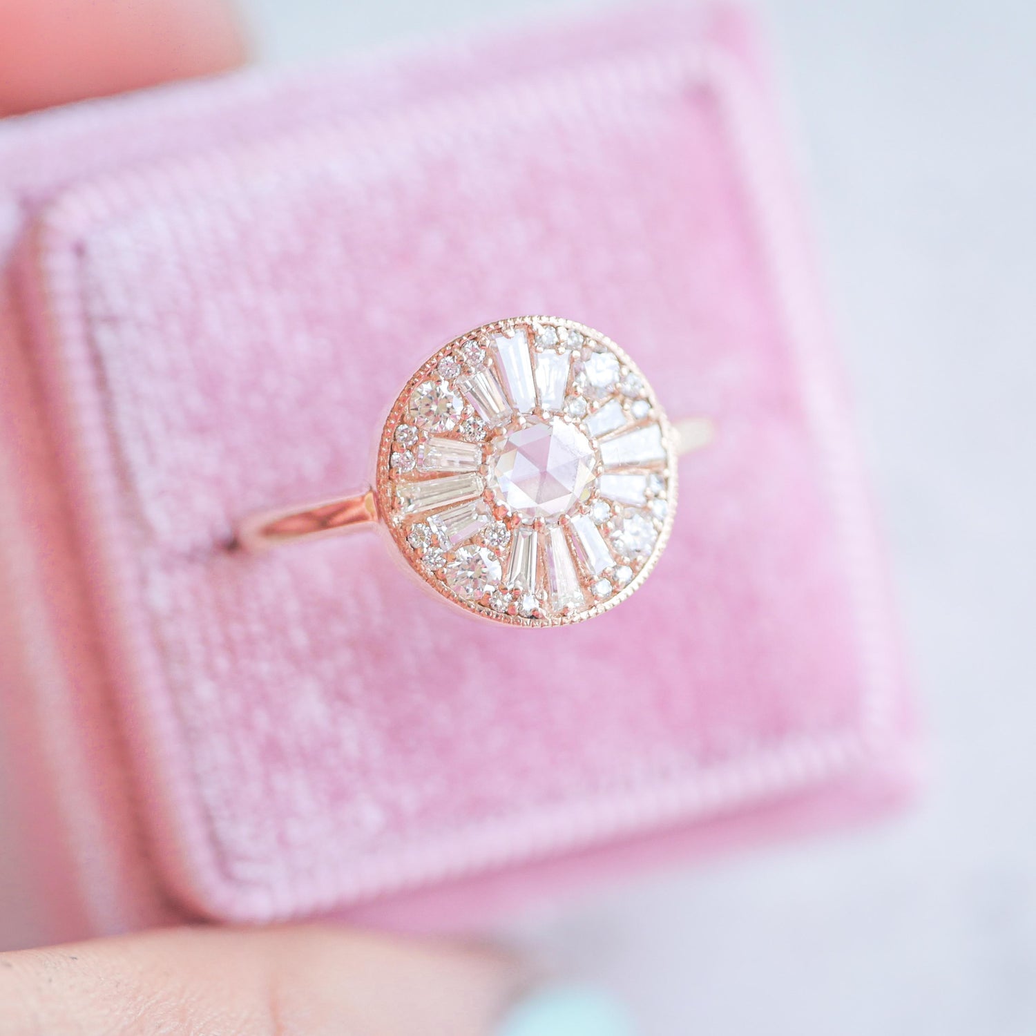 0.2 CT Round Cut Moissanite Round Shape Mosaic Engagement Ring