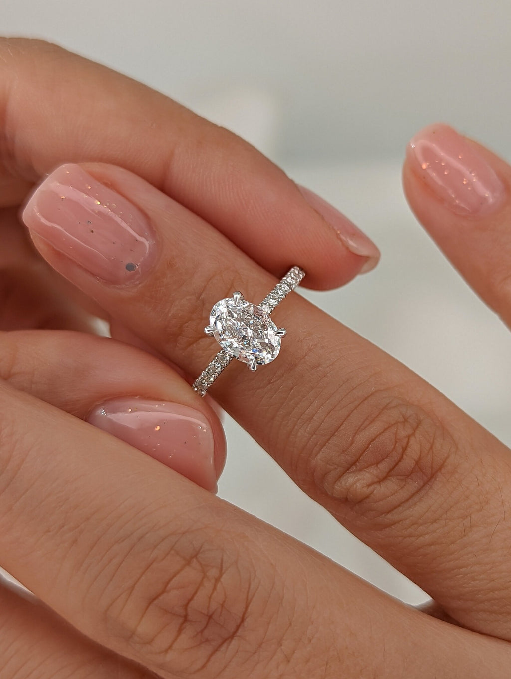 1 CT Oval Cut Hidden Halo Pave Moissanite Engagement Ring