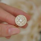 0.35 CT Round Cut Moissanite Halo Cluster Mosaic Engagement Ring