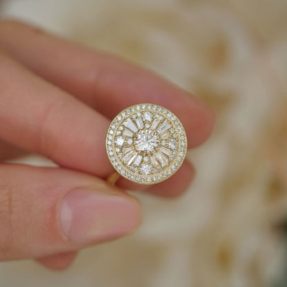 0.35 CT Round Cut Moissanite Halo Cluster Mosaic Engagement Ring