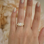 1.5 CT Emerald Cut Moissanite Peacock Style Mosaic Engagement Ring