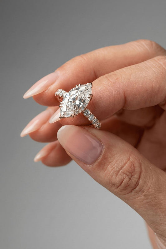 Marquise Cut Lab grown Diamond Hidden Halo & Pave Engagement Ring
