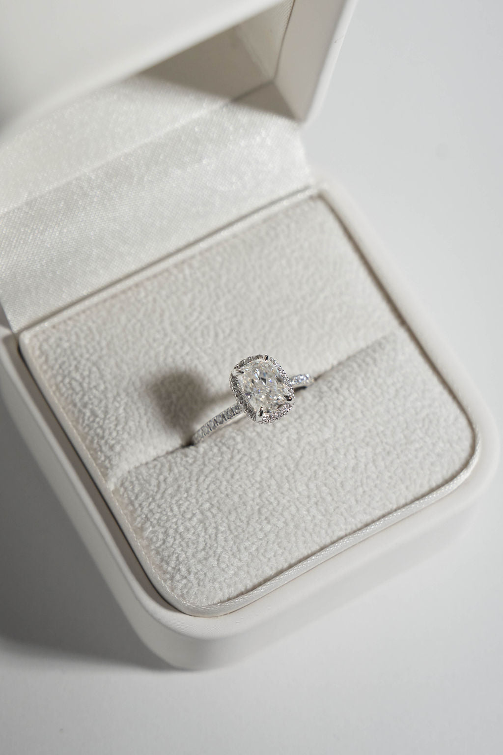 1 CT - 2 CT Elongated Cushion Cut Halo & Pave Moissanite Engagement Ring