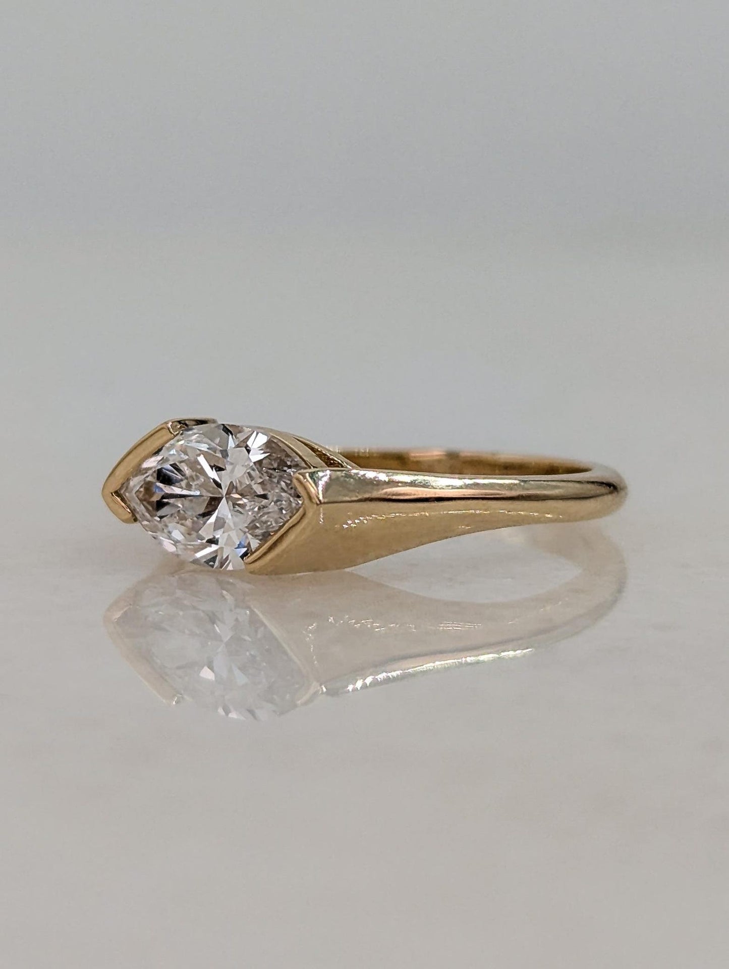 1.5 CT Marquise Cut Half Bezel Solitaire Moissanite Engagement Ring