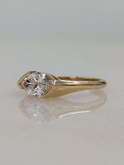 1.5 CT Marquise Cut Half Bezel Solitaire Moissanite Engagement Ring