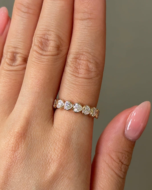 1.7 TCW Heart CVD Diamond Half Eternity with Bezel Wedding Band