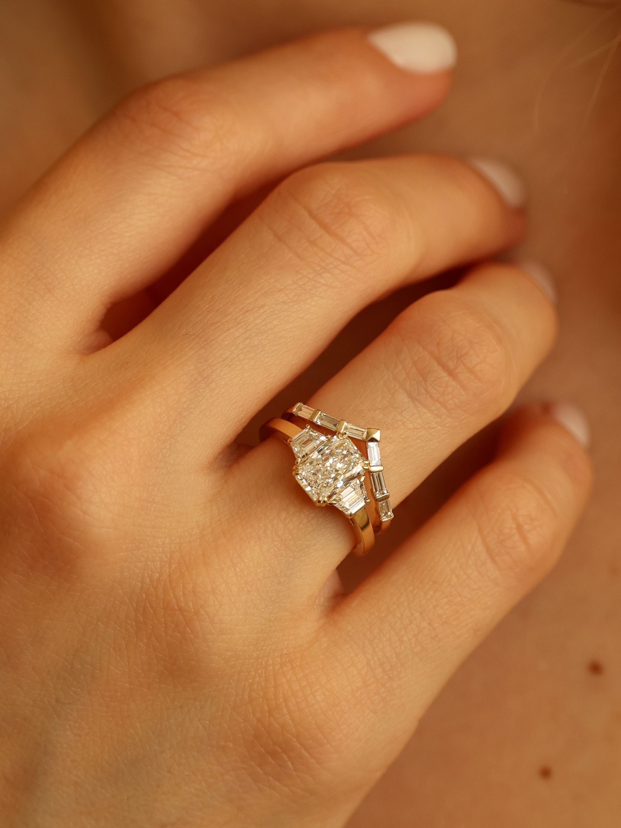 1.5 CT - 3.5 CT Radiant Cut Lab grown Diamond Three Stone Engagement Ring