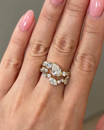 1.07 CT Pear Cut Lab grown Diamond Cluster Style Engagement Ring