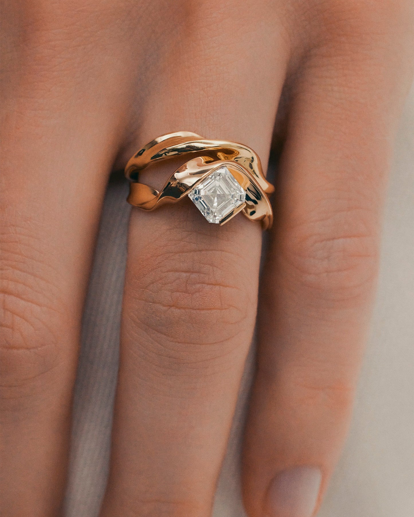 1.53 CT Asscher Cut Lab grown Diamond Sculptural Band Solitaire Engagement Ring