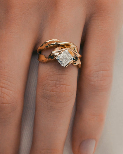 1.53 CT Asscher Cut Lab grown Diamond Sculptural Band Solitaire Engagement Ring