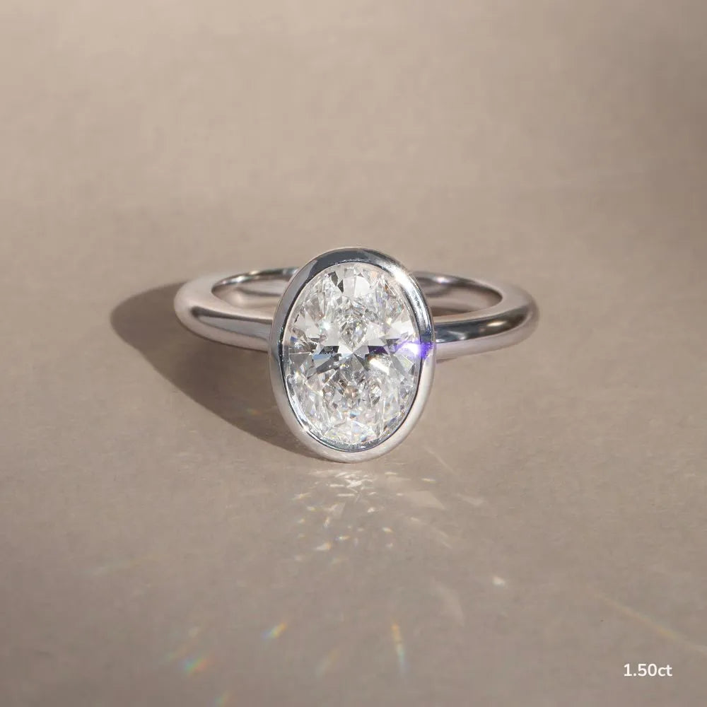 1.5 CT - 2.5 CT Oval Cut Solitaire Bezel Moissanite Engagement Ring