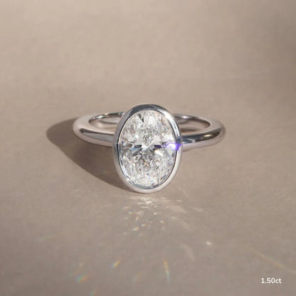 1.5 CT - 2.5 CT Oval Cut Solitaire Bezel Moissanite Engagement Ring