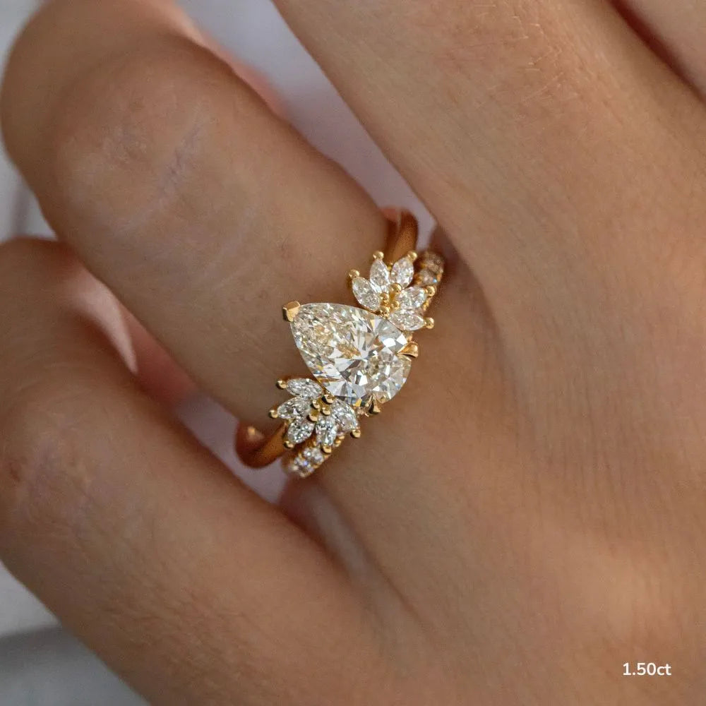 1.5 CT - 3 CT Pear Cut Cluster Moissanite Engagement Ring