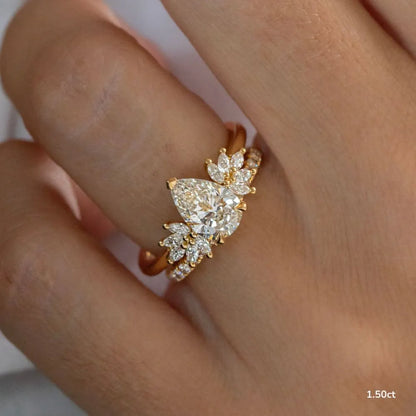 1.5 CT - 3 CT Pear Cut Cluster Moissanite Engagement Ring
