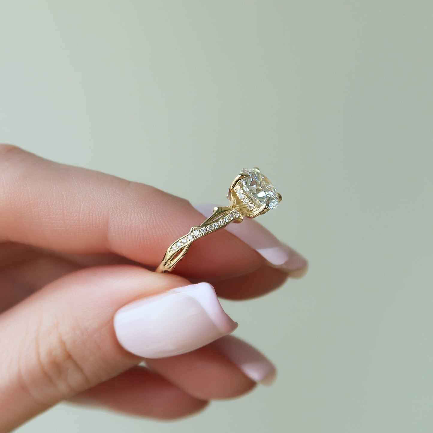 2 CT - 3 CT Round Cut Hidden Halo Twig Style Pave Moissanite Engagement Ring