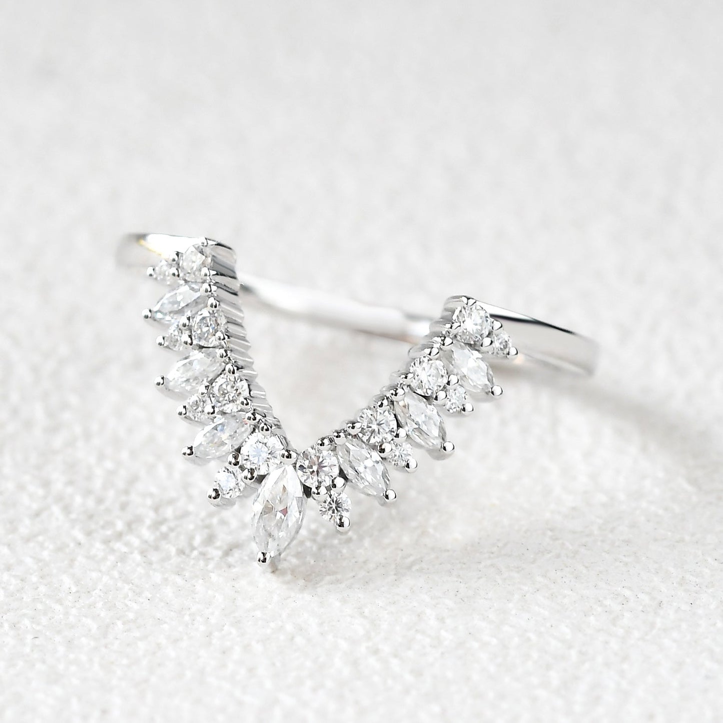 0.15 TCW Marquise & Round Moissanite Cluster Curved Wedding Band