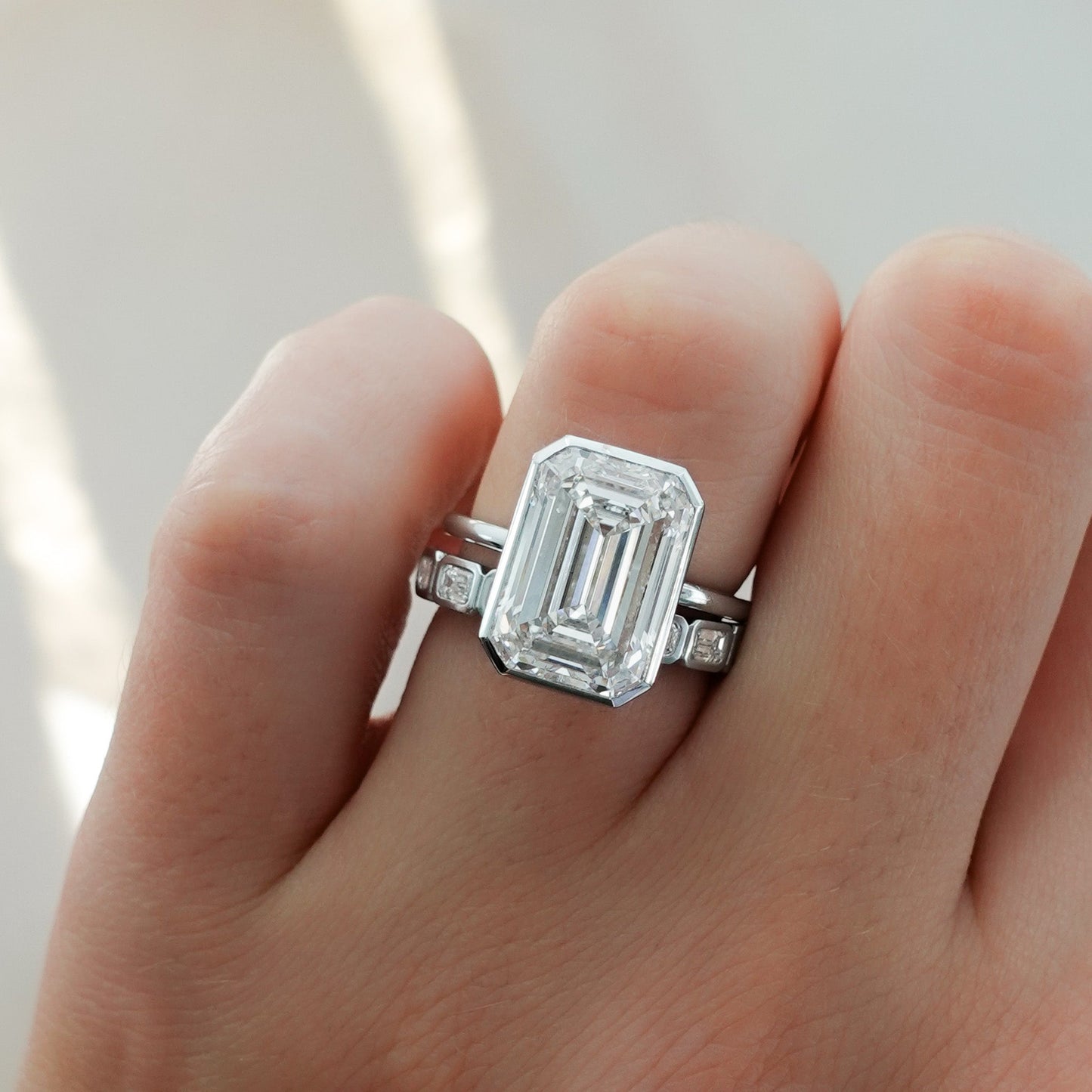 2 CT - 4 CT Emerald Cut Lab grown Diamond Solitaire Bezel Setting Engagement Ring
