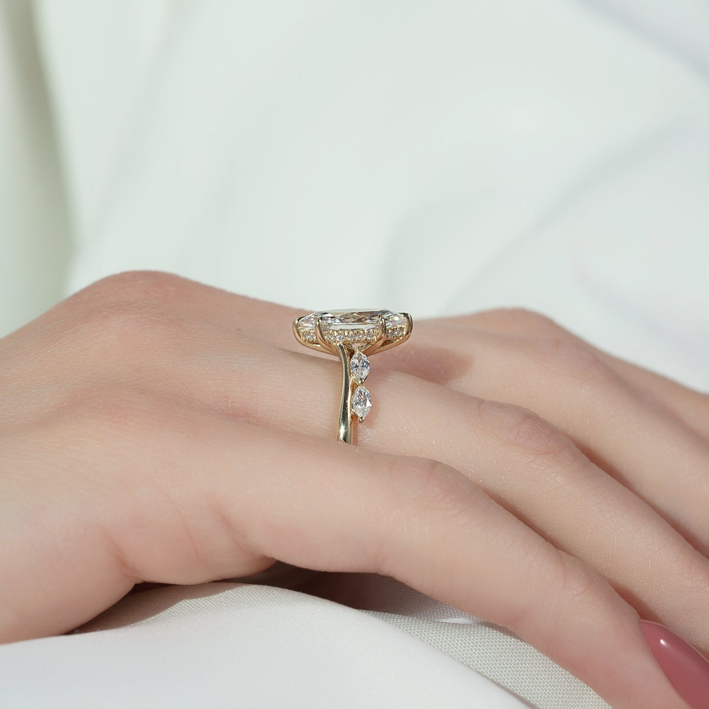 1.5 CT - 3 CT Marquise Cut Hidden Halo Cluster Moissanite Engagement Ring