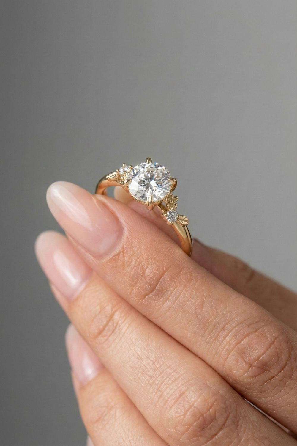 Round Cut Nature Inspired Cluster Moissanite Engagement Ring