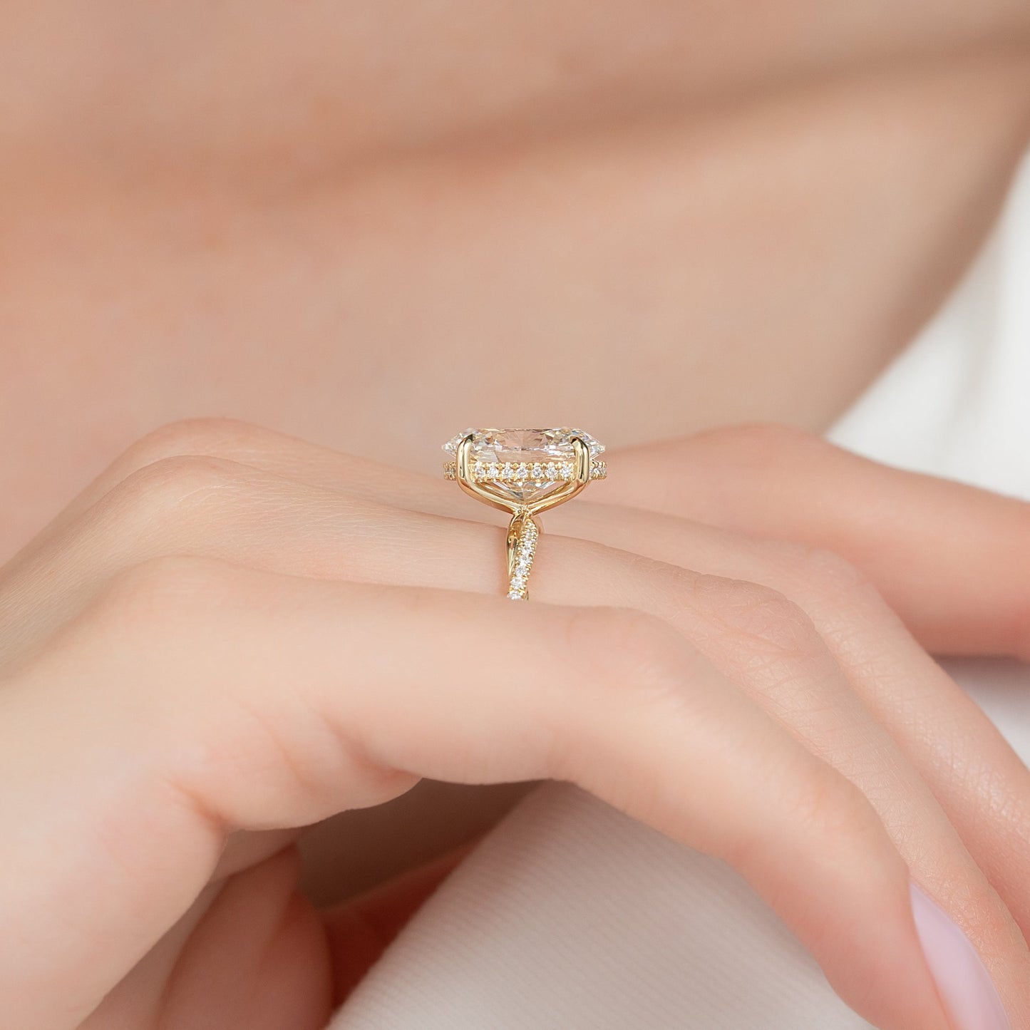 1.5 CT - 3 CT Oval Cut Hidden Halo Twisted Pave Style Moissanite Engagement Ring