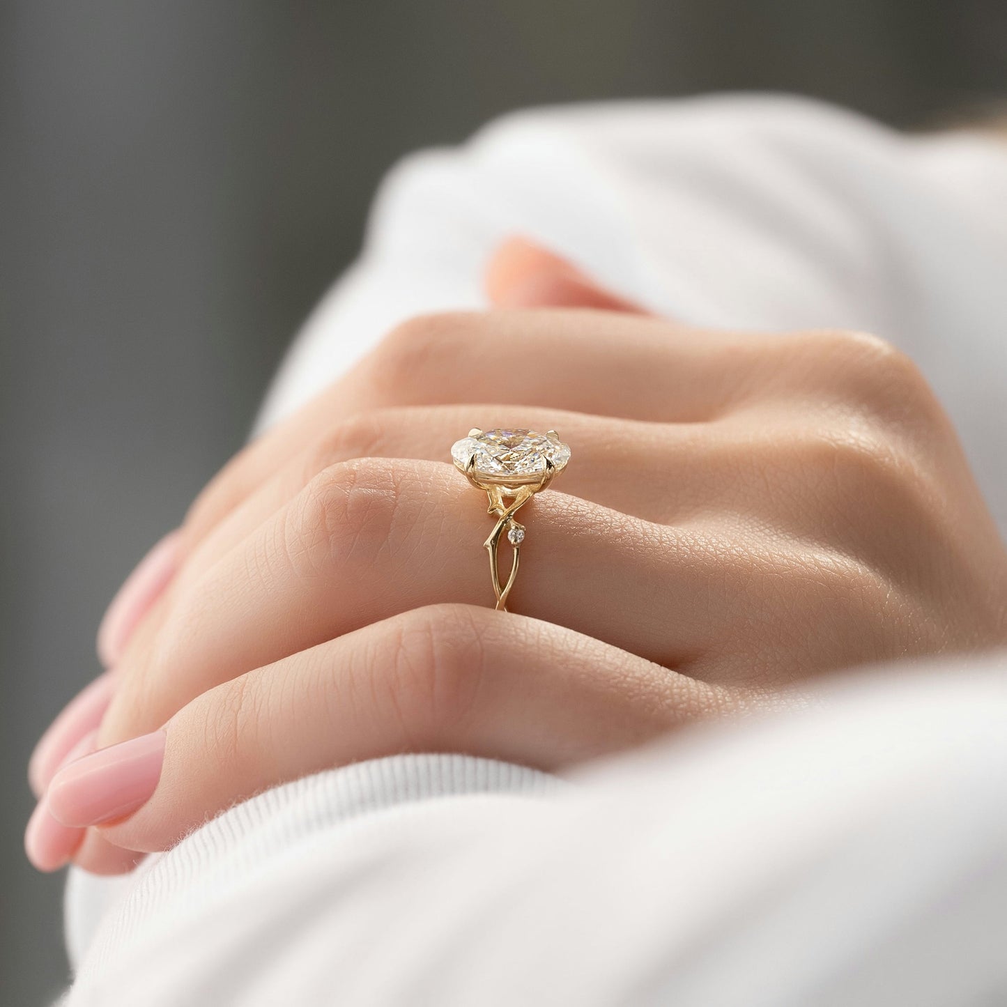 1 CT - 2 CT Oval Cut Twig Style Moissanite Engagement Ring