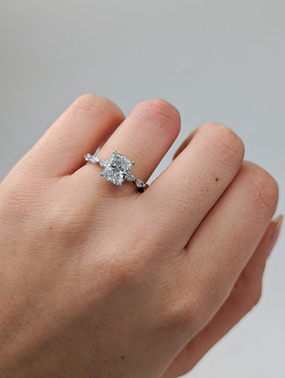 2 CT Elongated Cushion Cut Pave Dainty Style Moissanite Engagement Ring