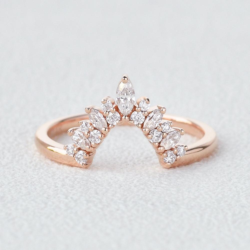 0.15 TCW Marquise & Round Moissanite Cluster Curved Wedding Band