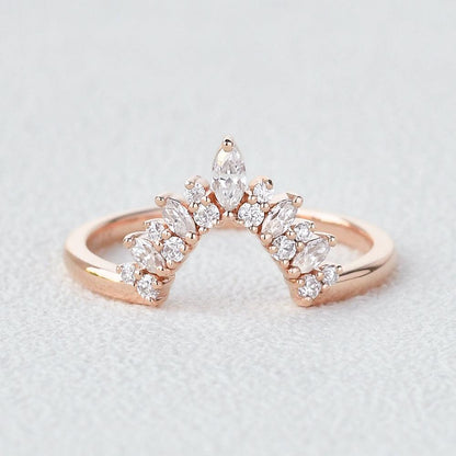 0.15 TCW Marquise & Round Moissanite Cluster Curved Wedding Band