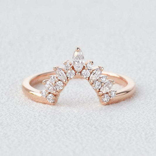 0.15 TCW Marquise & Round Moissanite Cluster Curved Wedding Band