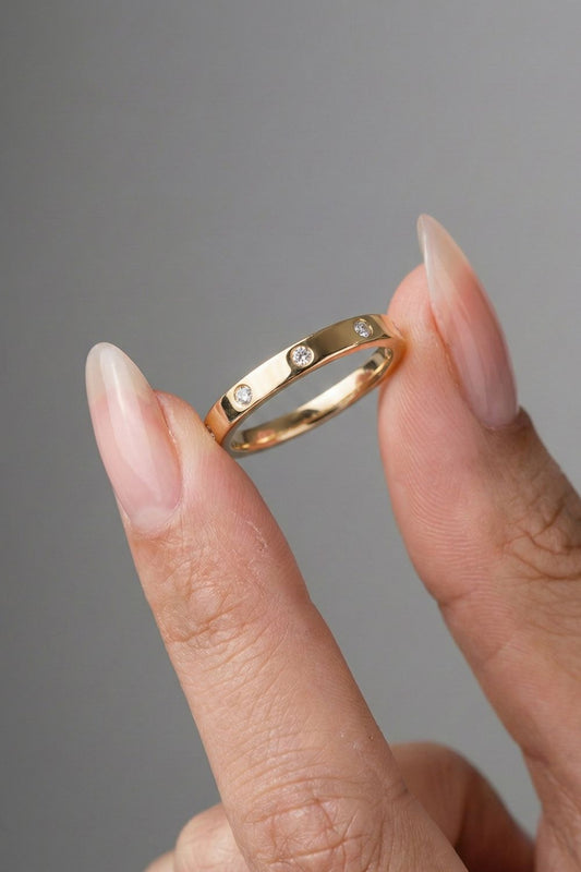 Round Moissanite Flush Setting Wedding Band