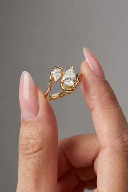 1.37 TCW Pear Cut Lab grown Diamond Two Stone Engagement Ring