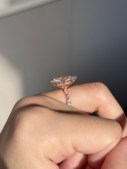 3 CT Marquise Cut Lab grown Diamond Glitter Pave with Hidden Halo Engagement Ring