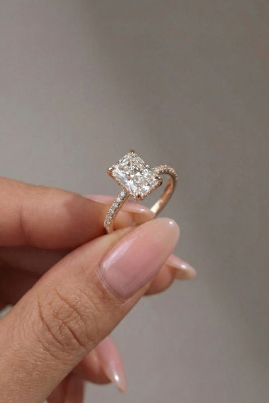 2 CT - 3 CT Radiant Cut Hidden Halo & Pave Moissanite Engagement Ring