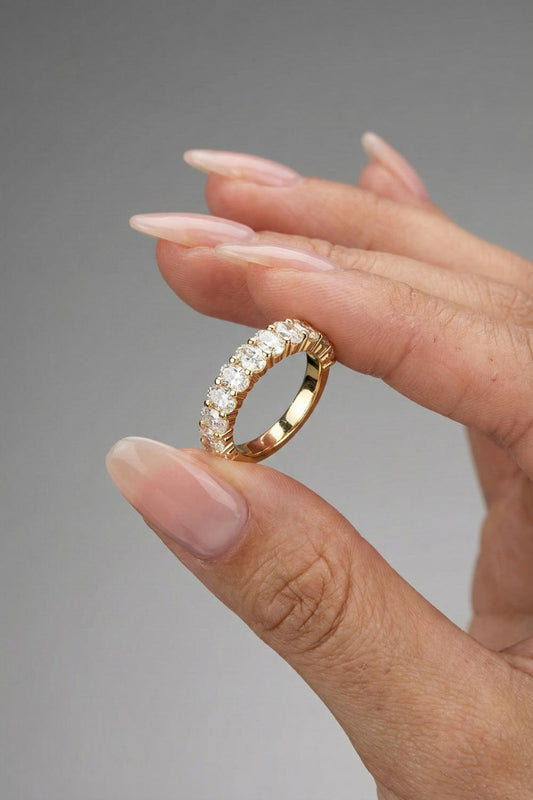 Oval Moissanite Half Eternity Wedding Band