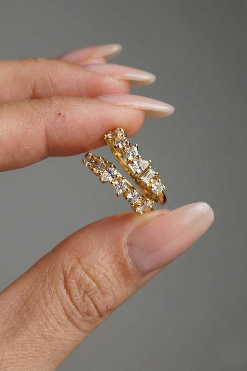 Multi Shape Moissanite Diamond Double Band Style Wedding Band