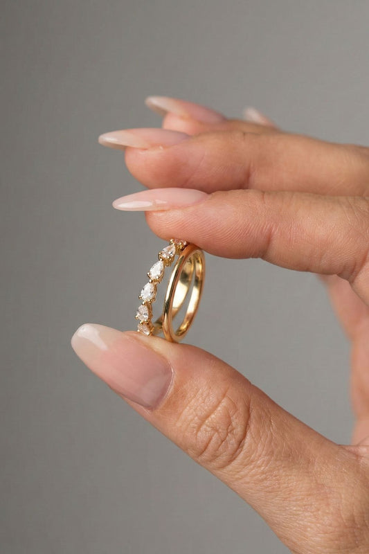 Pear Moissanite Double Band Pave Wedding Band